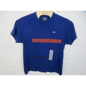 Lacoste Sport Shirt Men 2XL Blue Short Sleeve Ultra Dry Graphic Vertical Stripe